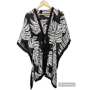 CZ‎ COVER UP  Black And White Leaves Front Tied Size Small